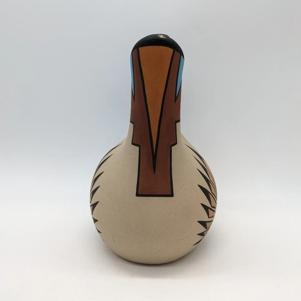 Native American stoneware ceramic wedding vase brown tan blue